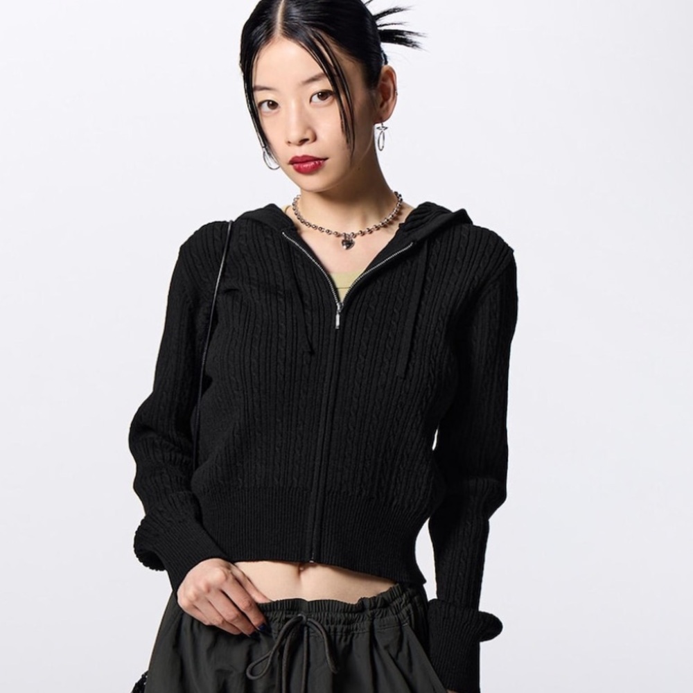 GU cable knit hoodie BLK size M